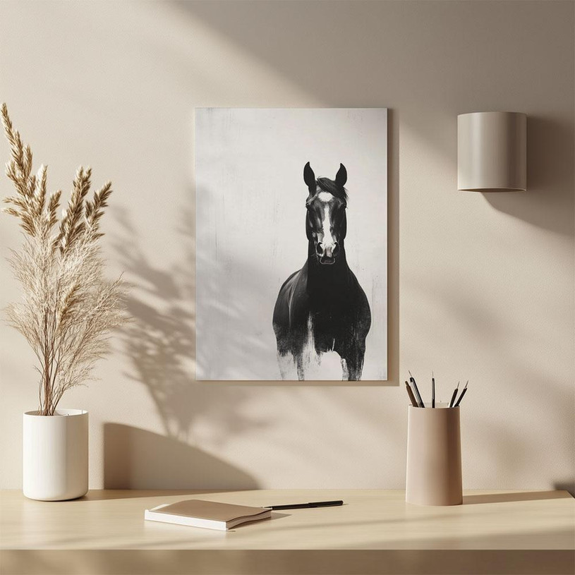 Black and white horse silhouette artwork print