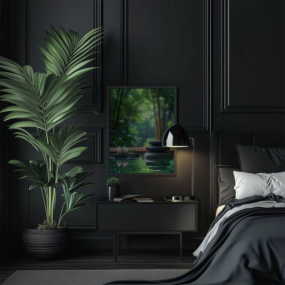 Peaceful zen garden wall art with bamboo and balance stones — perfect for spa, yoga, or wellness settings.