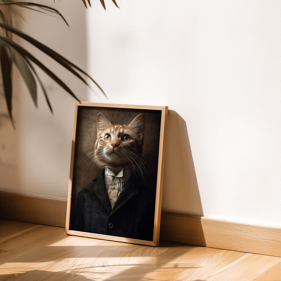 Regal portrait art print of a kitten dressed in formal vintage clothing.