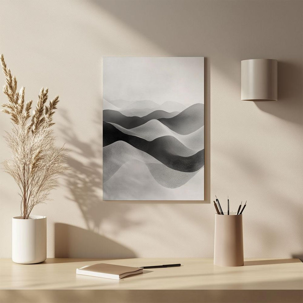 Elegant black and white abstract wall art showcasing smooth flowing waves, perfect for minimalist and modern interiors.