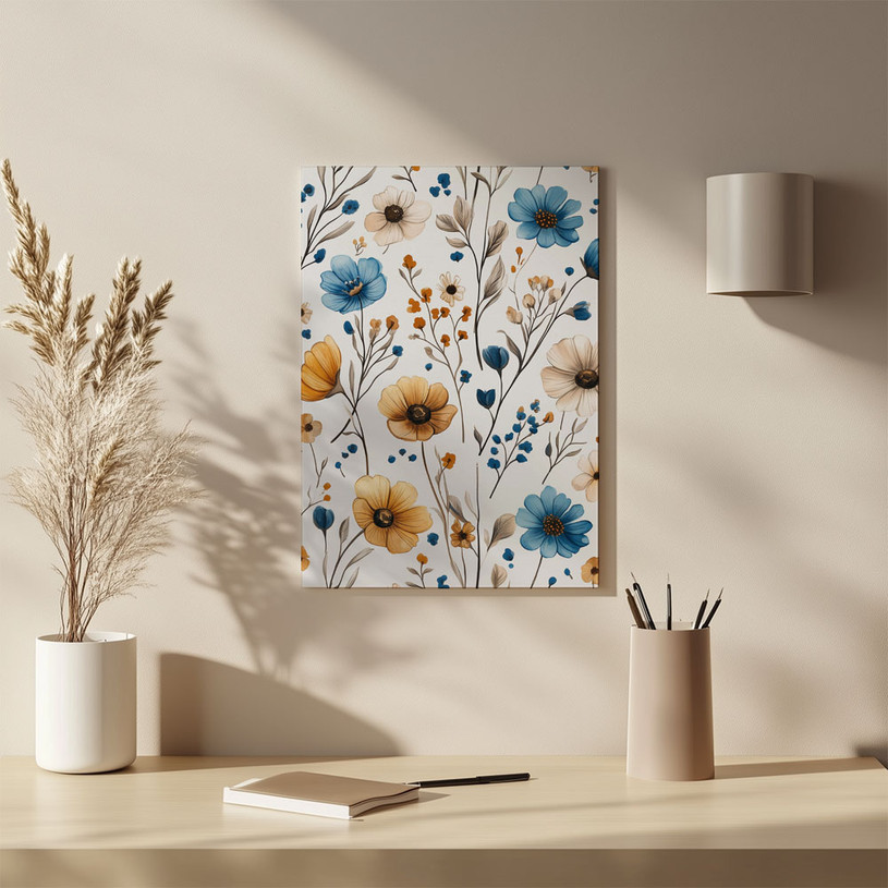 Vintage-style floral wall art with cheerful wildflowers — botanical charm with a fresh palette.