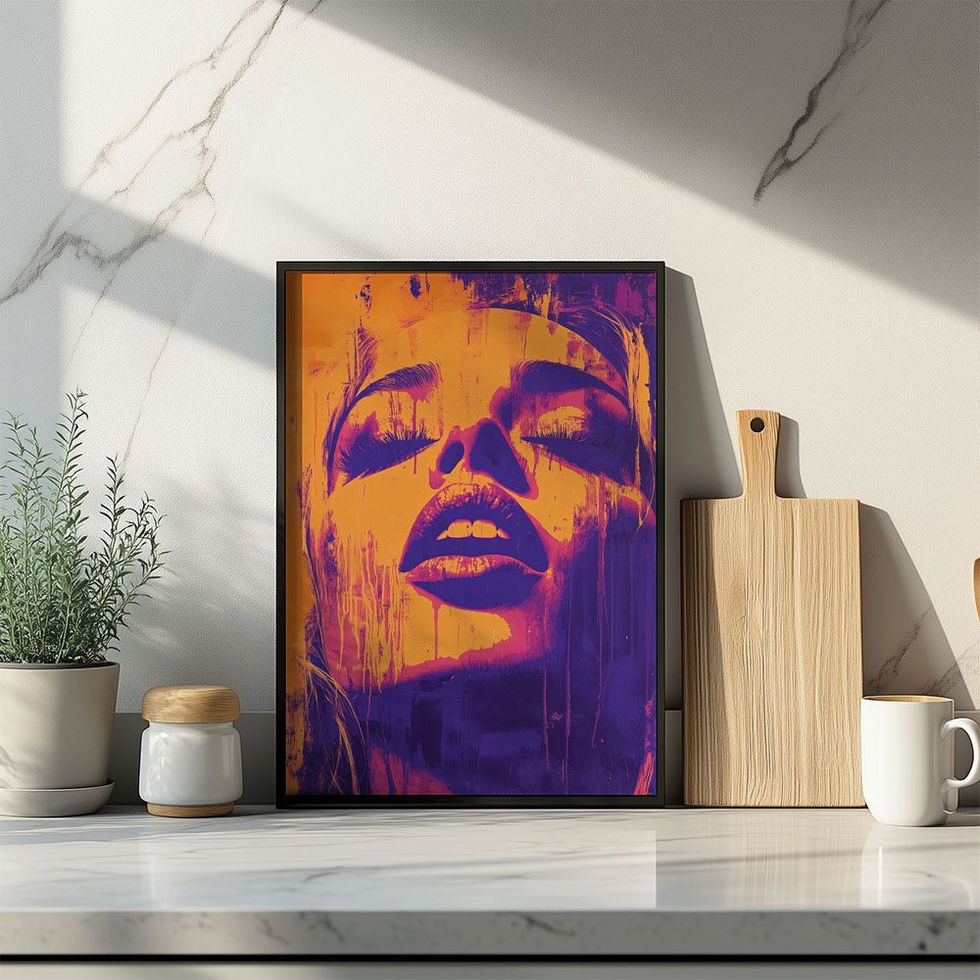 Bold and sultry female portrait in neon tones — retro-inspired wall art full of attitude and flair.