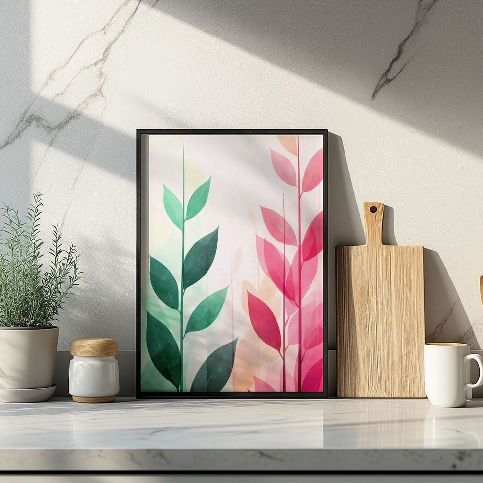Illustration of pink and green leafy stems on a white background