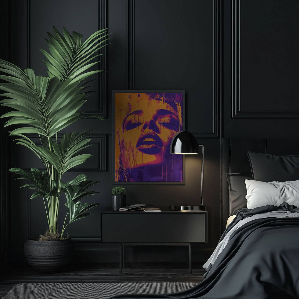 Bold and sultry female portrait in neon tones — retro-inspired wall art full of attitude and flair.
