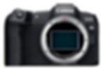 A Canon EOS R8 camera body is displayed, showcasing the front of the camera with its sensor exposed