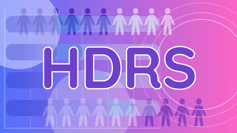 brightly coloured data graphic with the initails HDRS in the centre