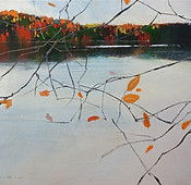 painting, landscape, lake, fall, orange