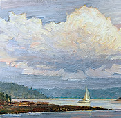 landscape, clouds, sailing, ocean, lake, water, island