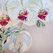 painting, flowers, floral, mixed media, white, leaves