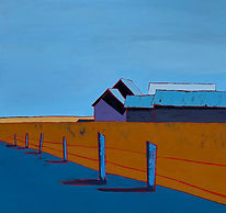 landscape, contemporary, barn, sky, blue, road