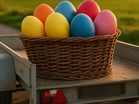 easter eggs on a trailer