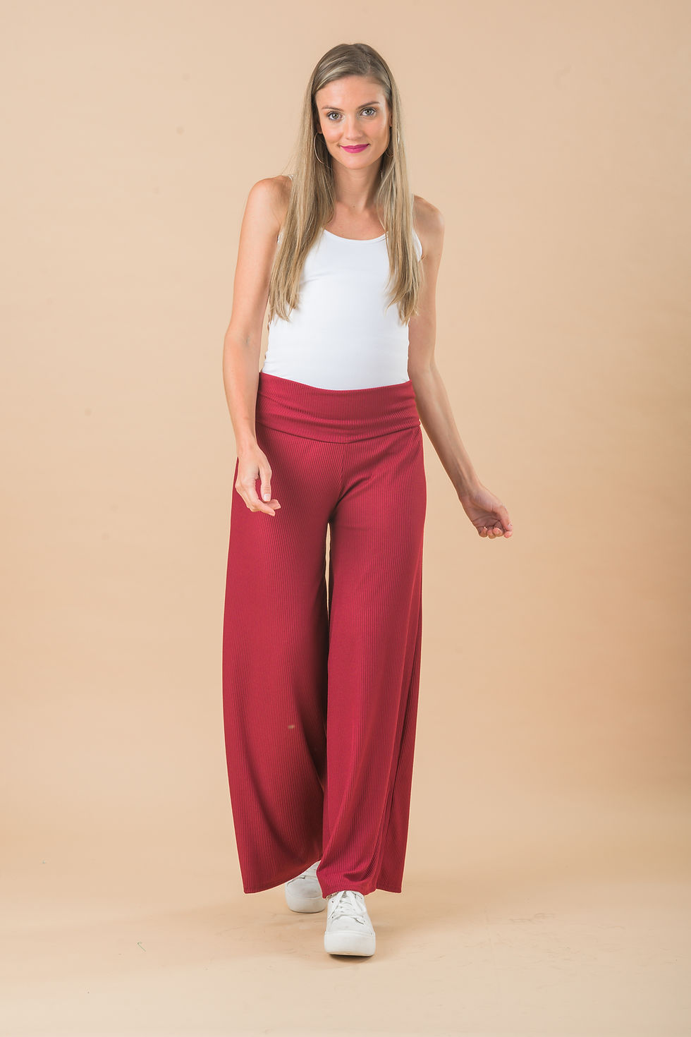 Miniatura: Pantalón Palazo Acanalado - Vino.