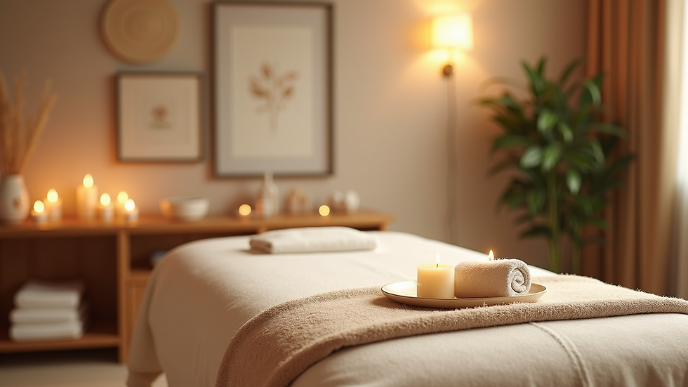 Eye-level view of a modern spa treatment room with a massage table