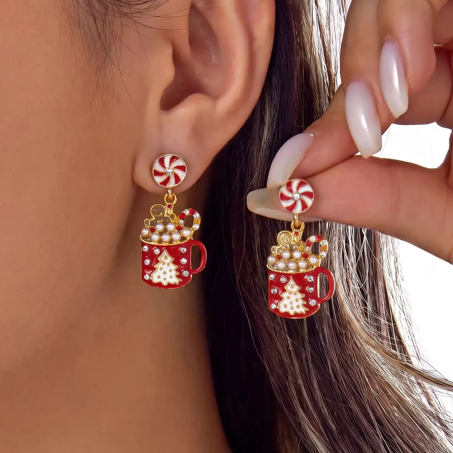 Christmas Drop Earrings with Enamel and Zircon for Women