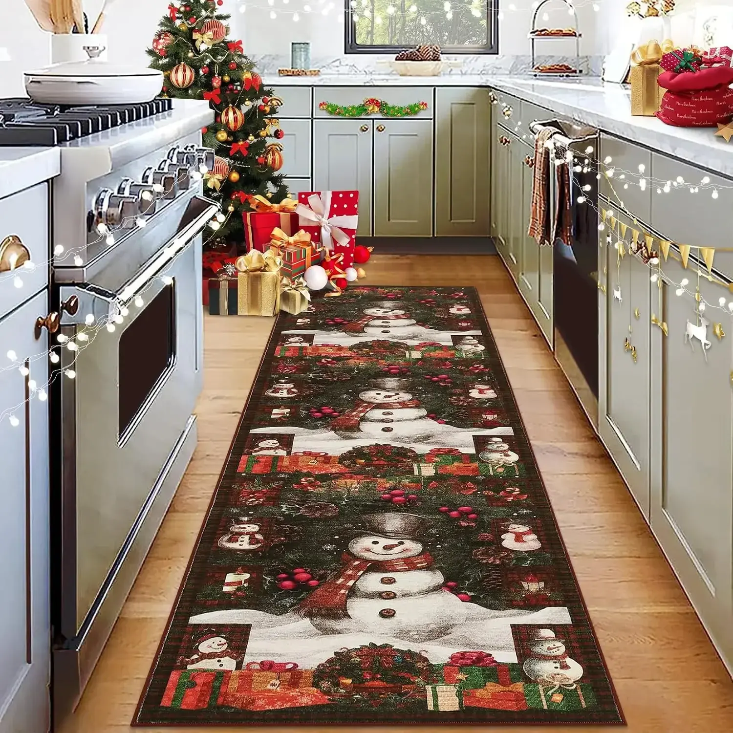 Garvee Christmas Snowman Non-Slip Runner Rug for Home Decor