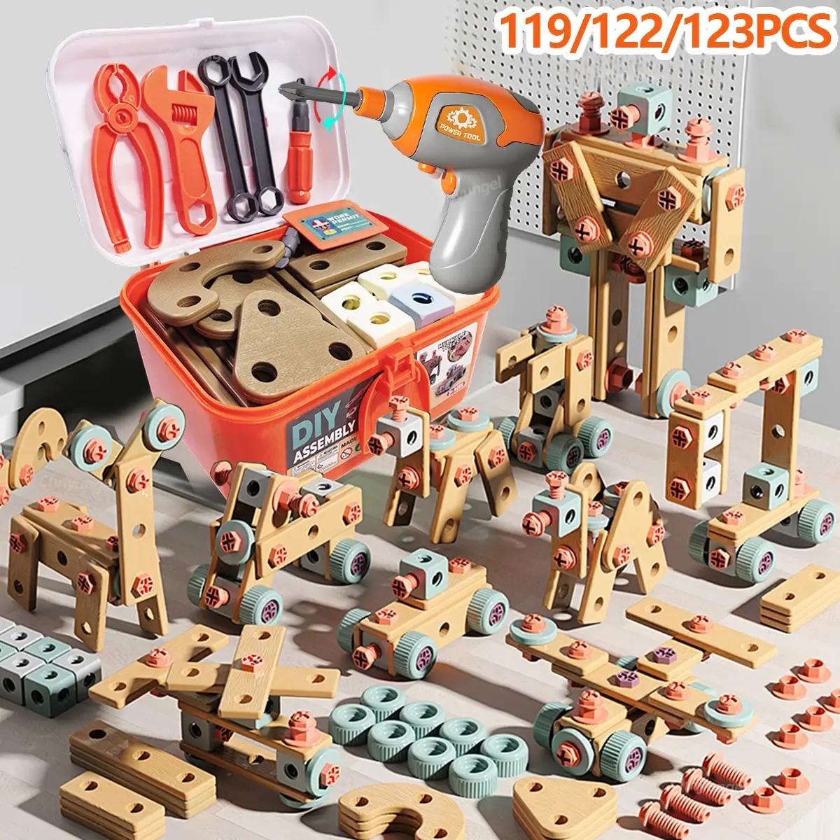 Chriyungel Kids DIY Nut Assembly Tool Set with Electric Drill Option