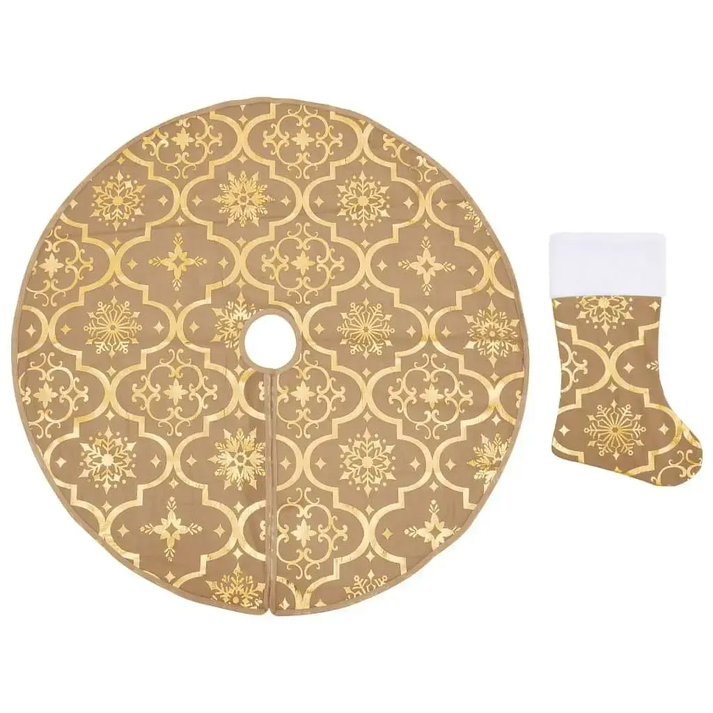 Christmas Tree Skirt 35.4 in Round Yellow Polyester with Snow Pattern