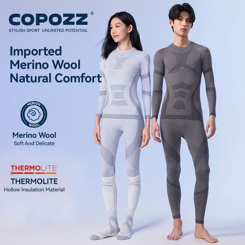 Merino Wool Ski Thermal Underwear Set for Boys with Compression Fit