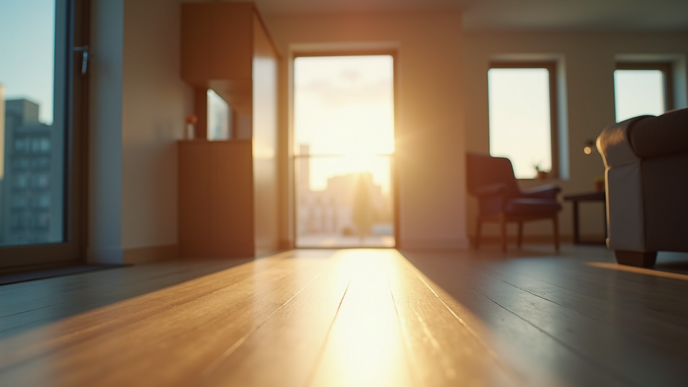 Eye-level view of a well-lit home interior with clear pathways