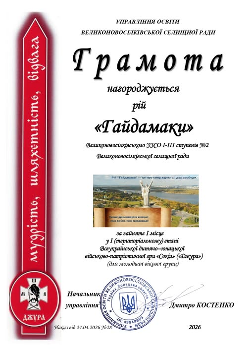 Вітаємо молодших "Гайдамаків"