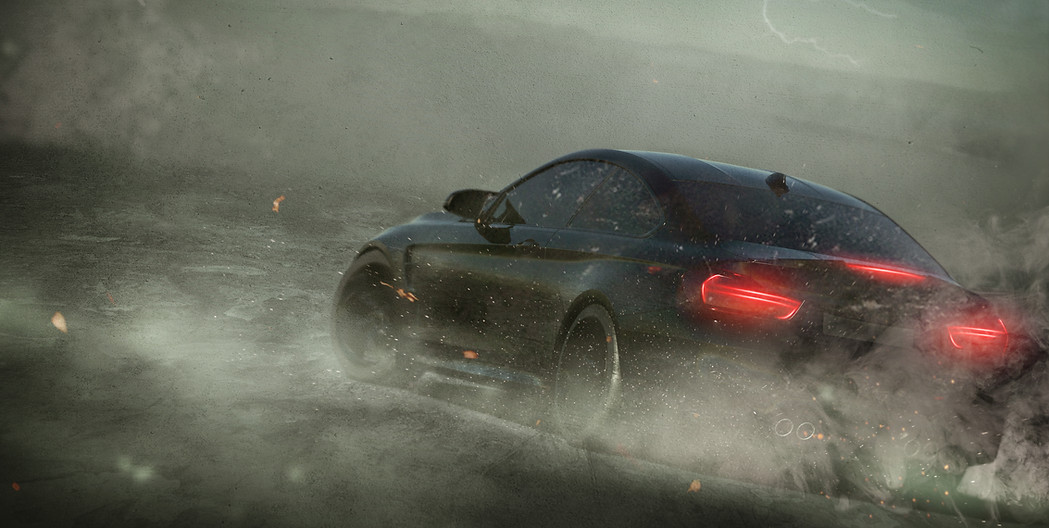 Sports Car in Storm