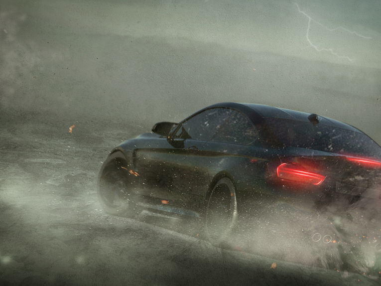 Sports Car in Storm