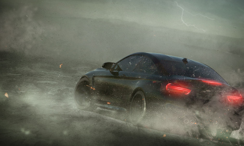 Sports Car in Storm