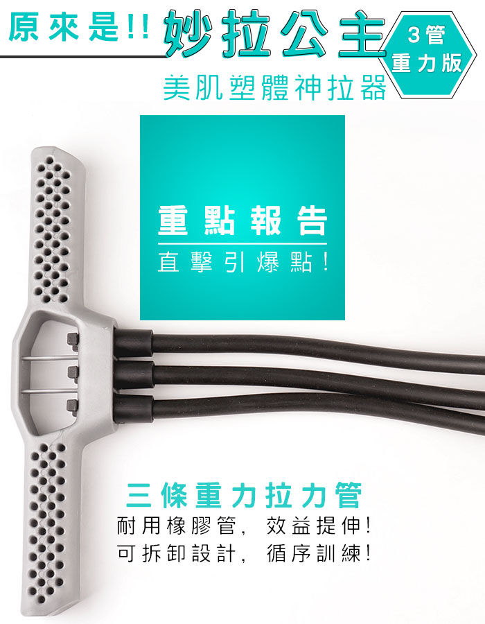 Thumbnail: 妙拉公主 美肌塑體神拉器(3管可拆重力版)(腳踏拉繩/美腿器/拉腿器/拉力器/腳踩拉力繩)