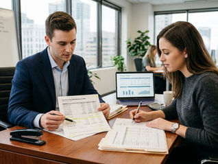 Property manager and accountant reviewing CAM expenses and tenant charges