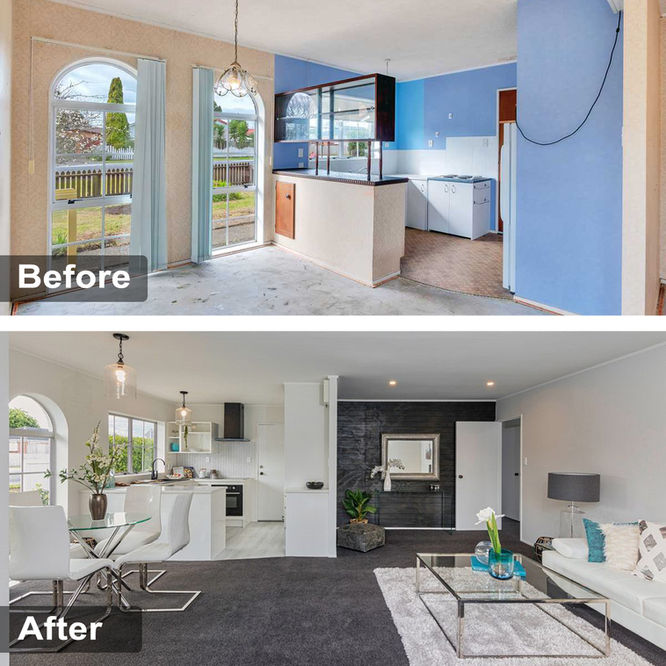 Before and after kitchen renovation showcasing modern design, auckland builder in Papakura