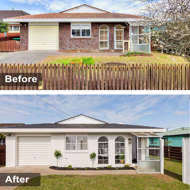 Before and After home renovation in Auckland displaying exterior changes and improvements.