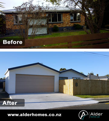 Before and after home extension, text reads Before and After, home extensions south auckland.