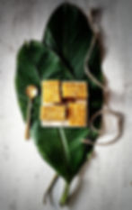 Cassava and coconut pone on a banana leaf