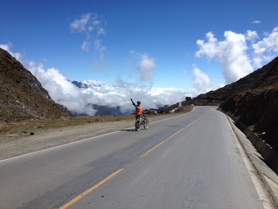 Biking above the clouds on our first day of our Incan Jungle Trek to Machu Picchu