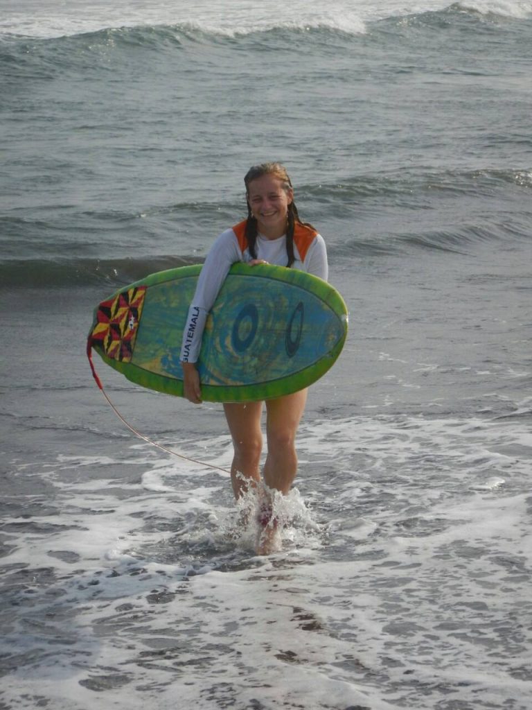 Megan in Guatemala with Operation Groundswell surfing