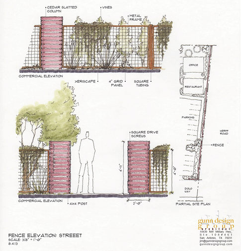 Hand drawn sketches for site screening and fencing mixed use