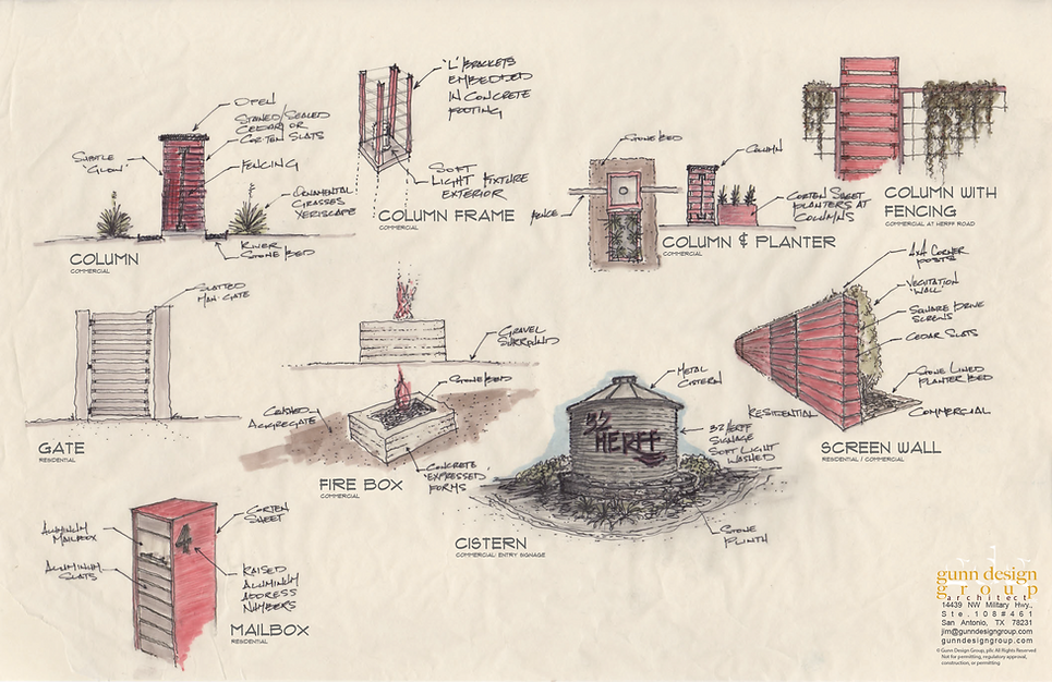 Hand rendered sketches for unique site features