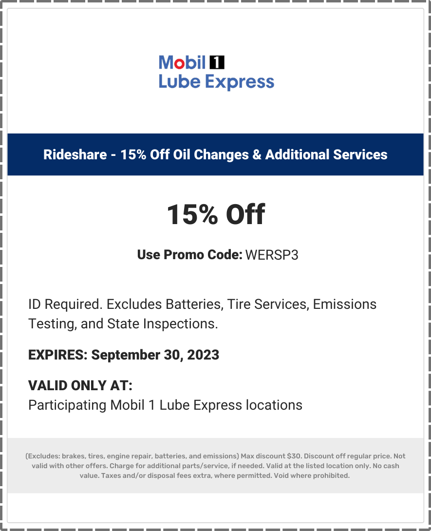 Mobil 1 Coupons 15 Off Any Oil Change Military 25 Off Any Oil