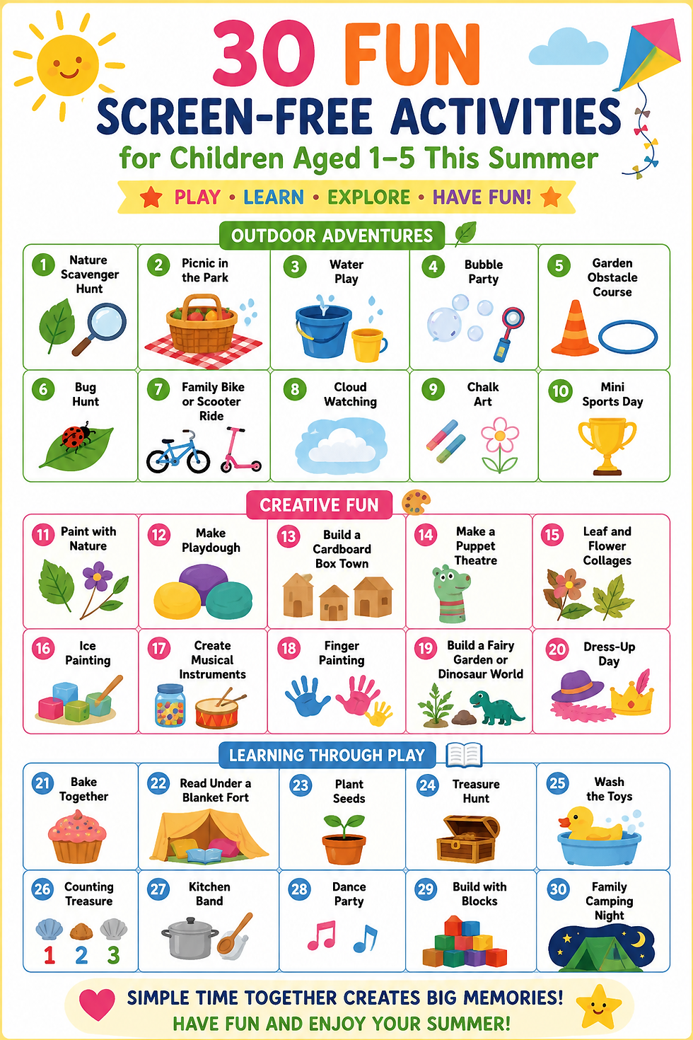 30 Fun Screen-Free Activities for Children Aged 1–5 This Summer