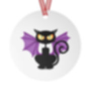 Bat Cat Halloween Metal Ornament