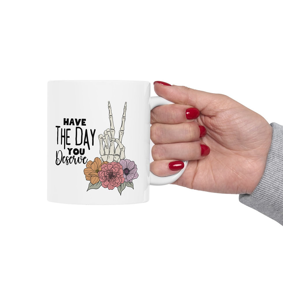 Thumbnail: Skeleton Hand with Flowers Ceramic Mug 11oz