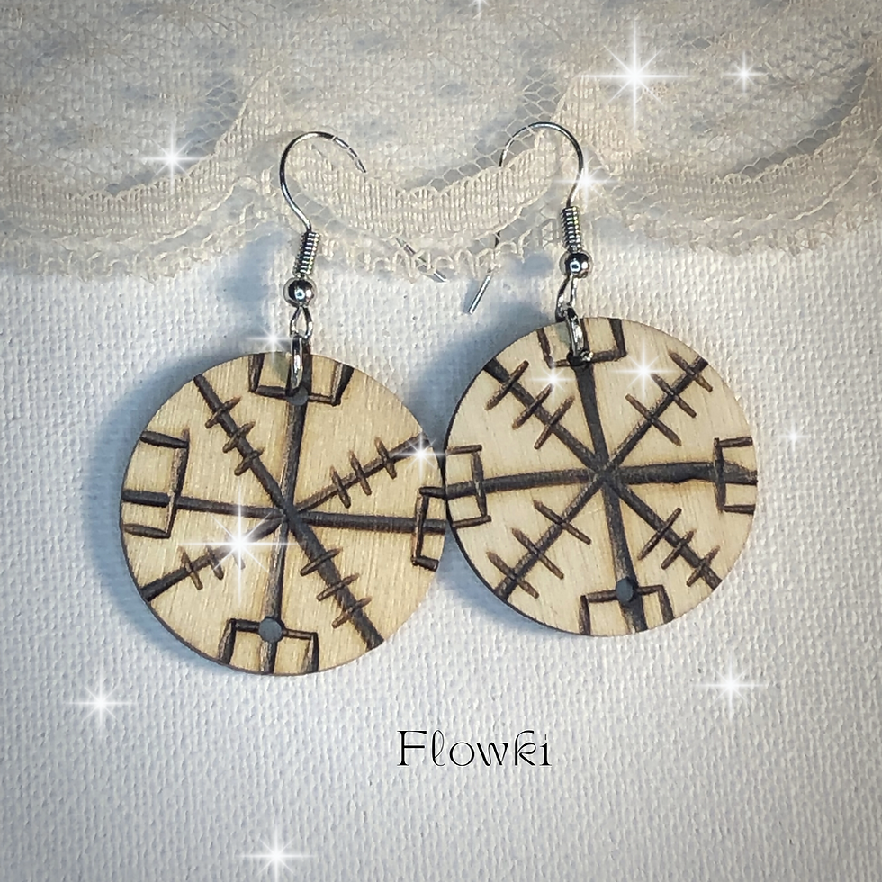 Thumbnail: Pyrography Wooden Circle Earrings