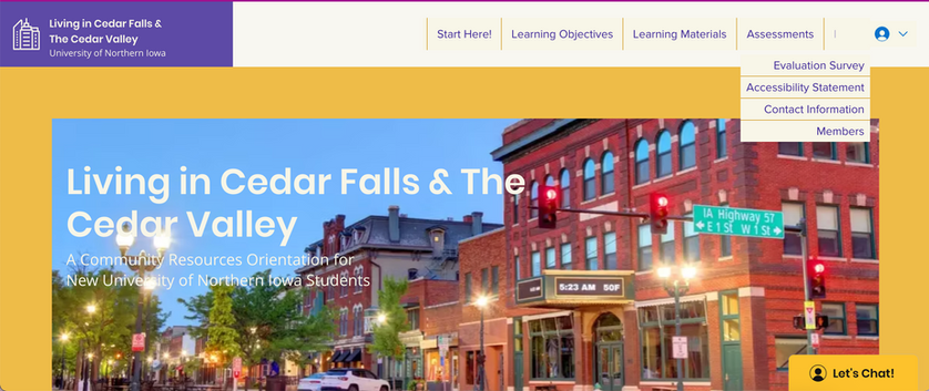 Website: Living in Cedar Falls & The Cedar Valley, navigation menu dropdown.