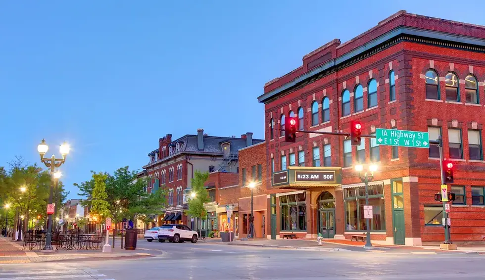 Historic 'BLACK BOX THEATRE' at Washington and North Main Streets, dusk.