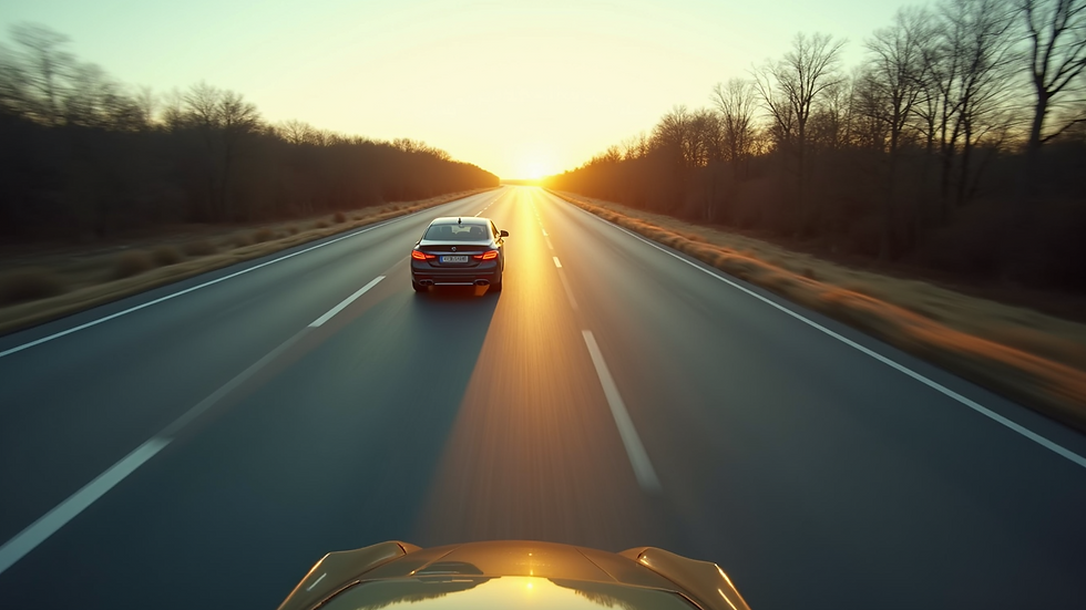 High angle view of a car following distance on a highway