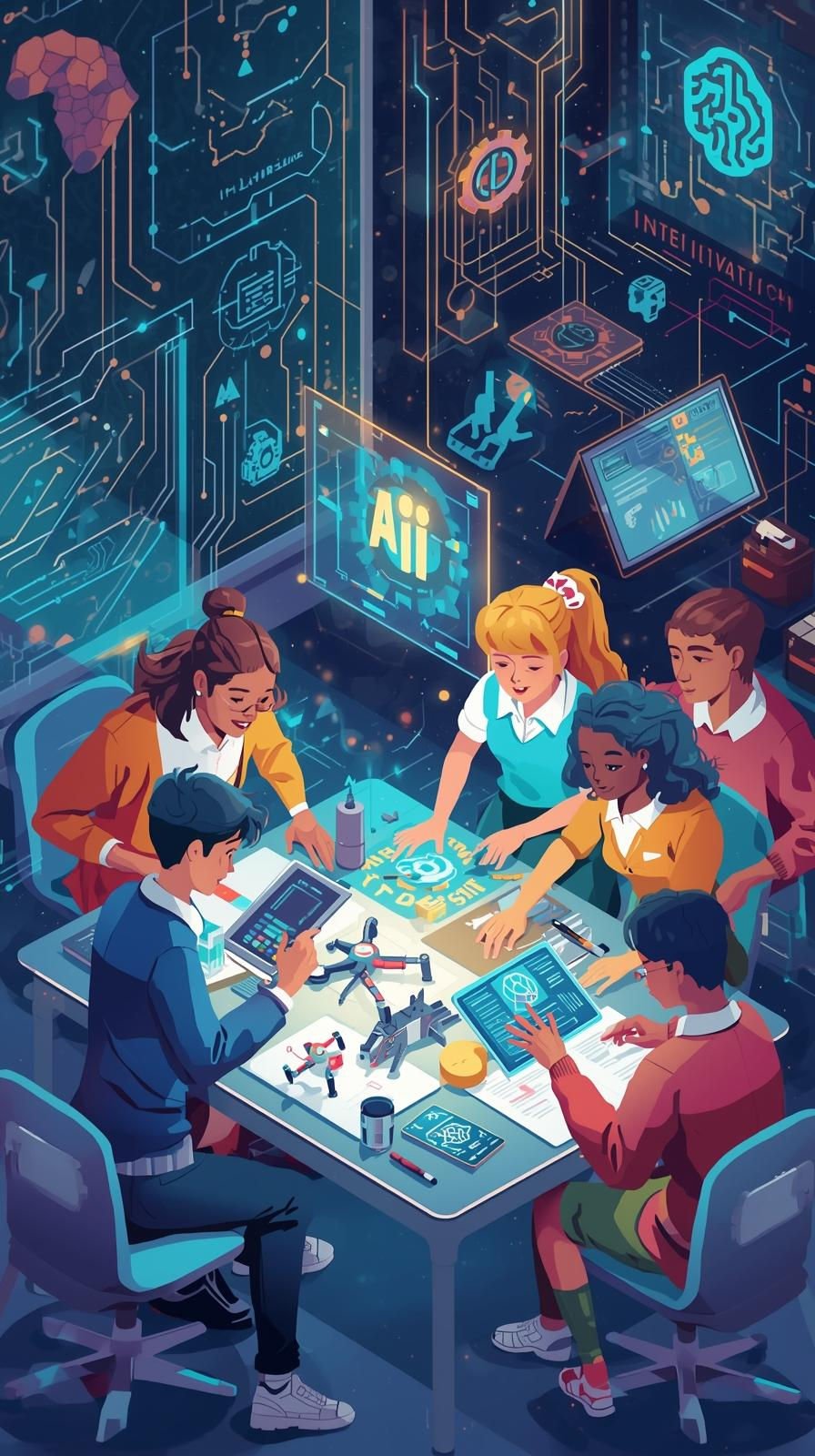 students operating robotics kits