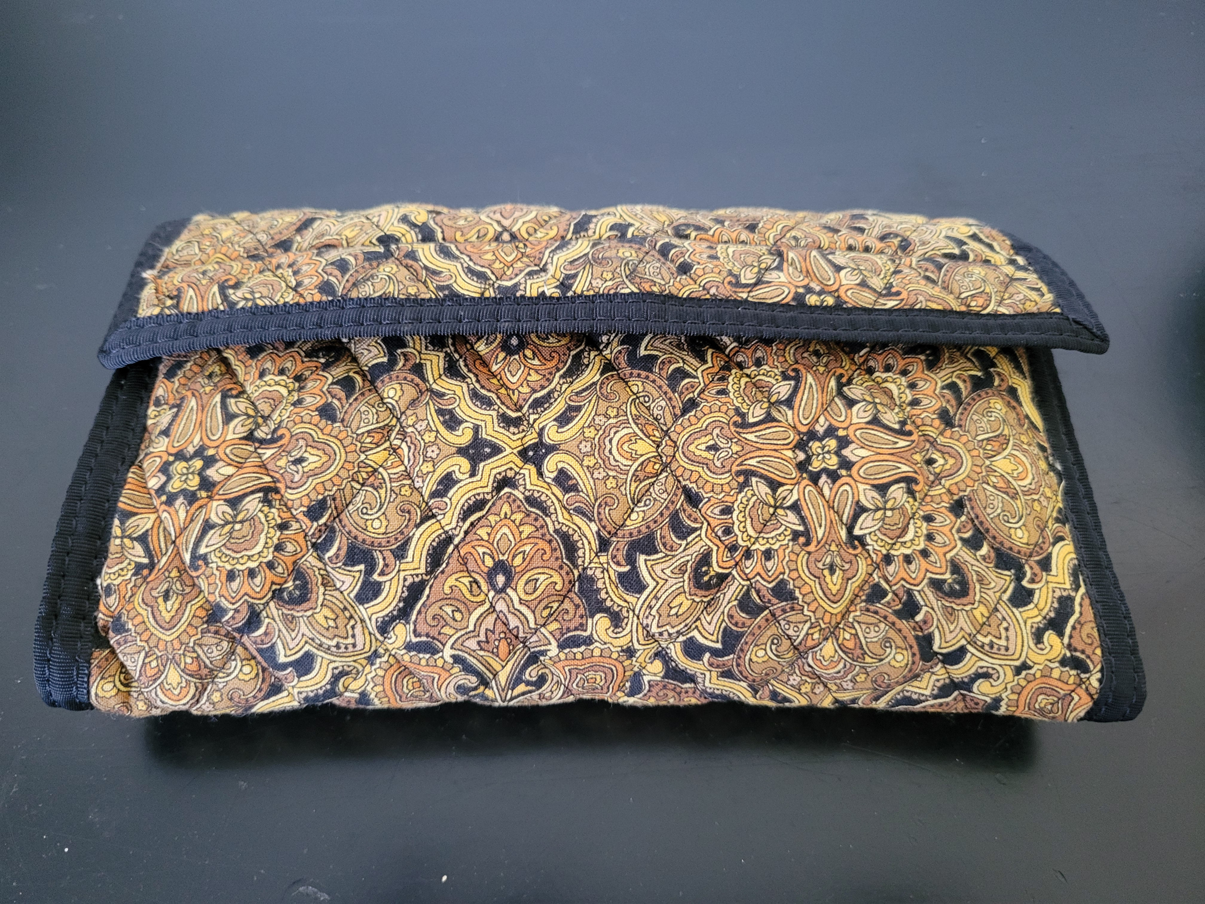 Vintage 90s Black & Gold Quilted Damask Print Checkbook Wallet