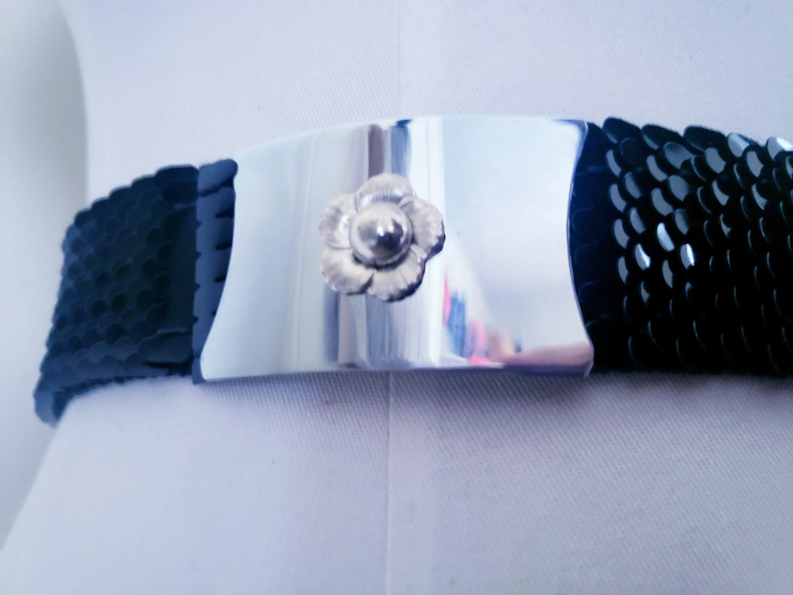 Vintage 80s Black Scale Disco Cinch Belt M