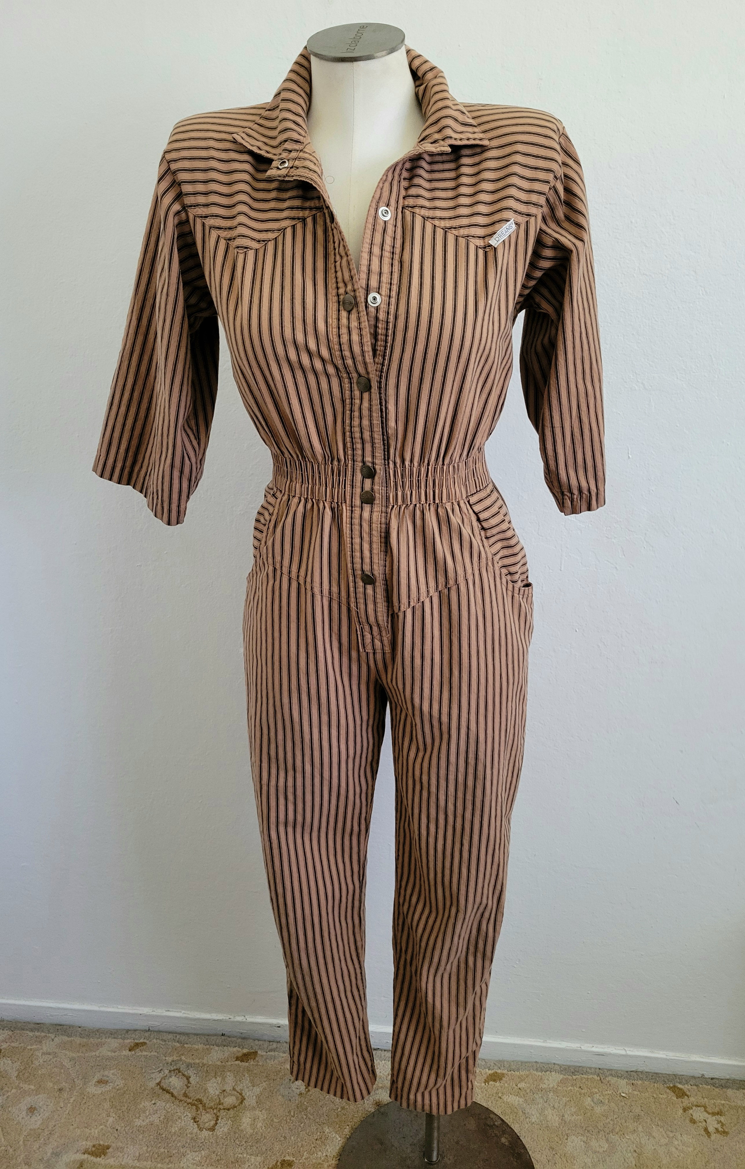 Vintage 80s New Wave Uniform style 100% cotton striped Romper S M