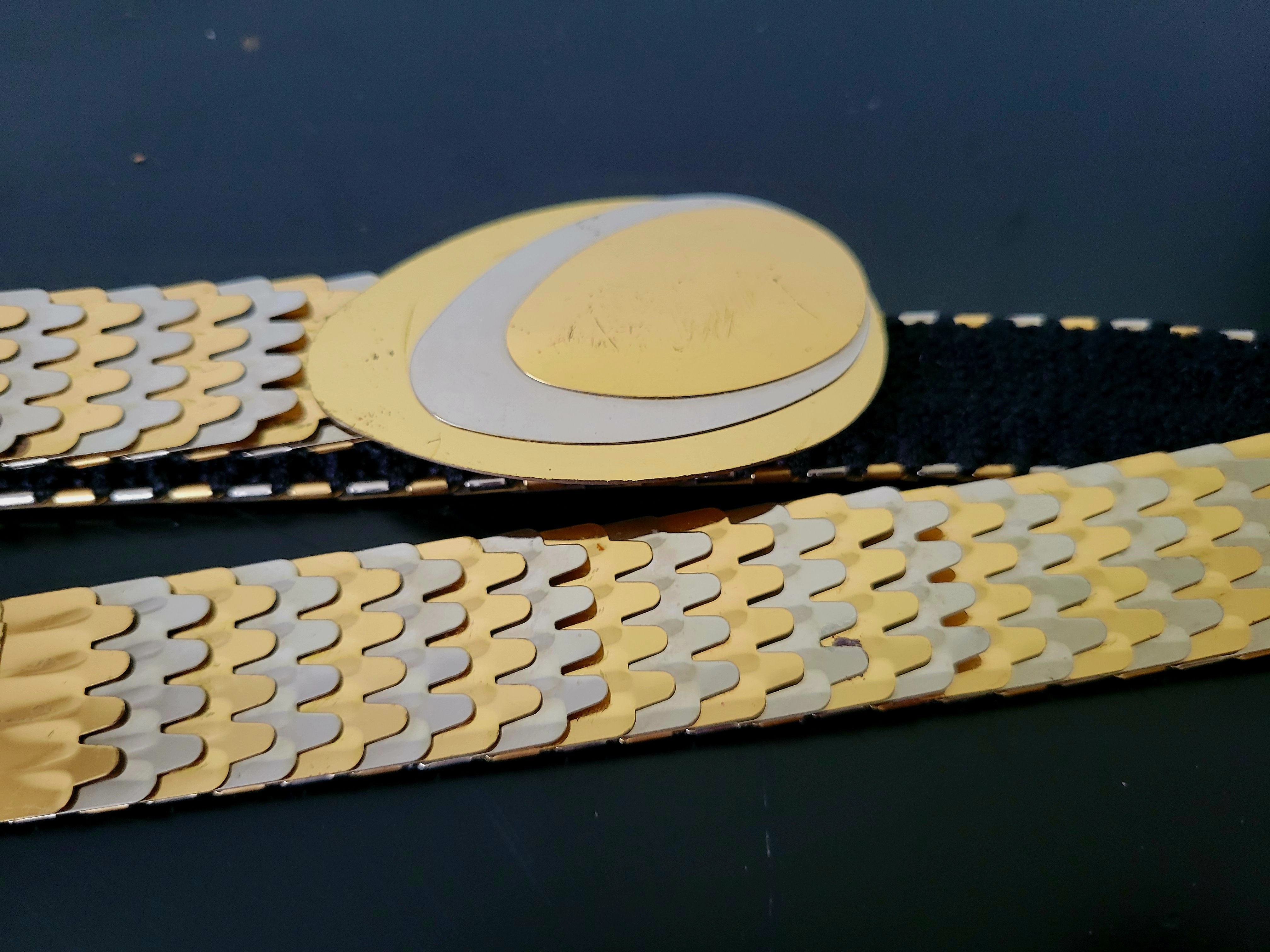 Vintage 70s Disco Mixed Metal Scale Cinch Belt S M
